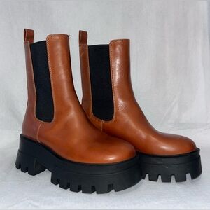 Gianni Bini the Down-Town Leather Chelsea Chunky Lug Sole Platform Booties